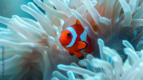 clown fish coral reef / macro underwater scene, view of coral fish, underwater diving. Generative AI