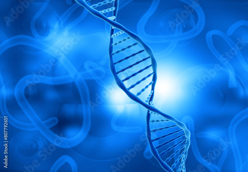 DNA strand on blue color background. 3d illustration..