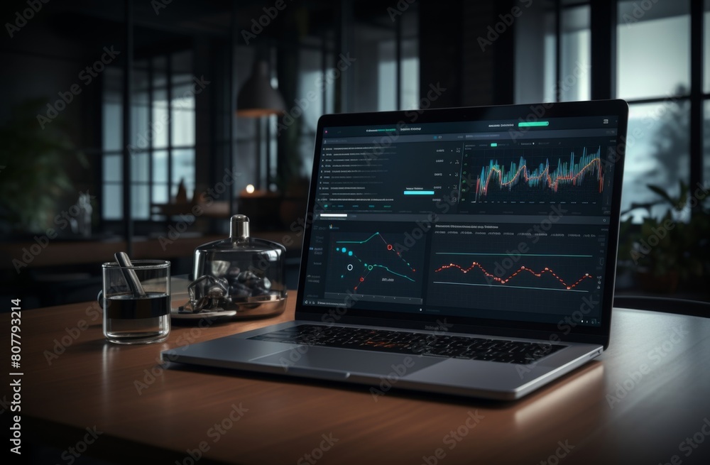 Laptop with data graph. Business concept Laptop with data graph. Business concept