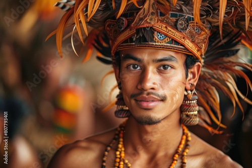 An individual dressed traditionally during a Balinese. Generative Ai photo