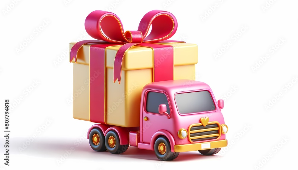truck delivering gift box, Generative AI truck delivering gift box, Generative AI