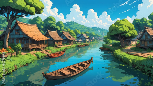 a village with boats on the water