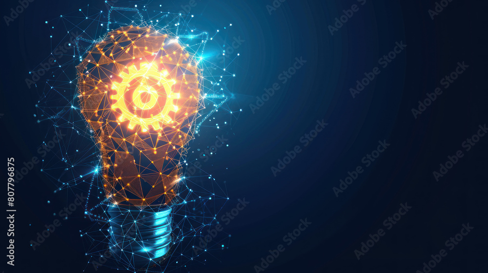 Abstract low-poly light bulb gears inside. The Internet Technology triangle icon concept Abstract low-poly light bulb gears inside. The Internet Technology triangle icon concept