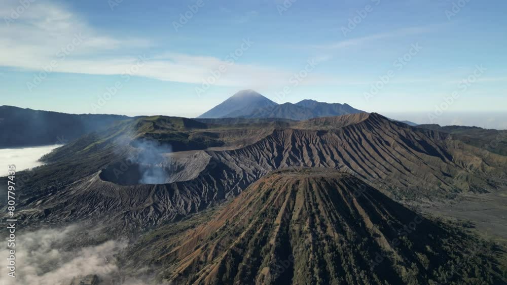 The stunning mount Bromo volcano in Java, Indonesia filmed with a drone.