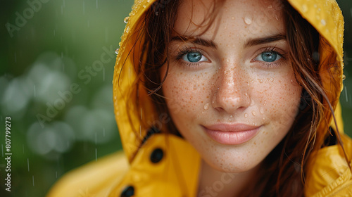 portrait of a woman wearing a raincoat photo