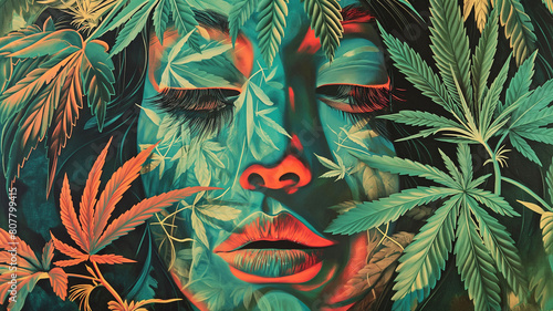 Mixed race woman with  hemp Leaf