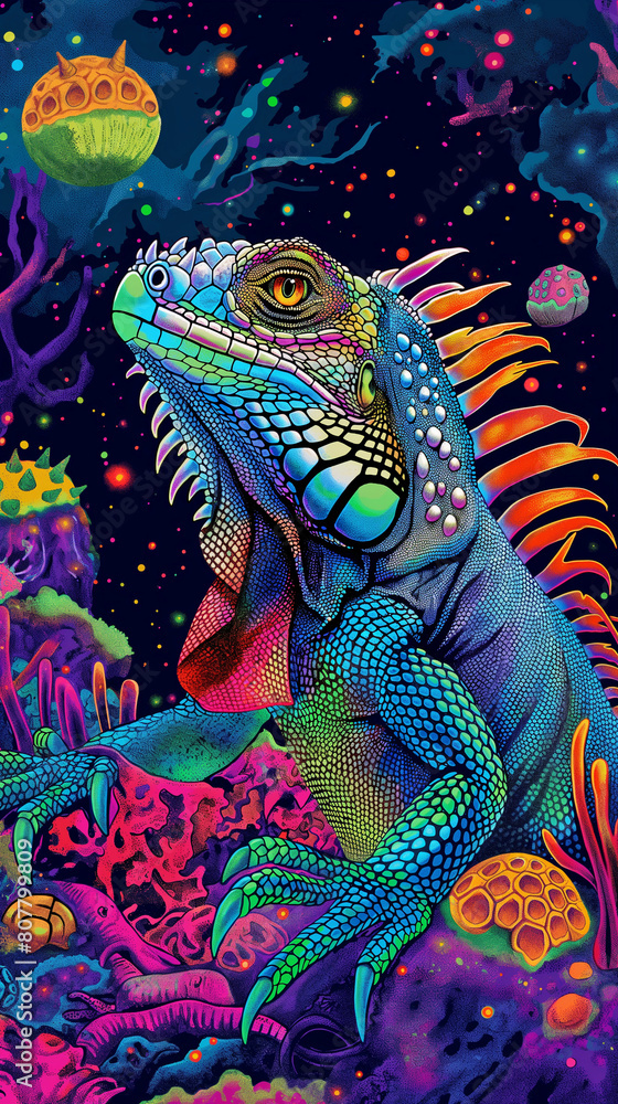 iguana neon light background