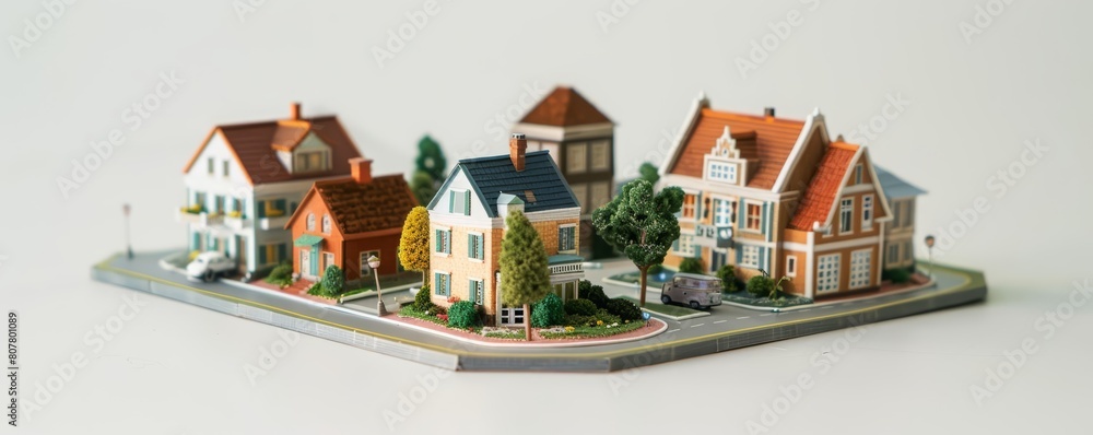 A tiny building set, architectural marvel in miniature form, displayed as a model on a white background