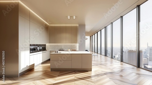 Wallpaper Mural interior of modern kitchen with beige walls, tiled floor countertops and built in Torontodigital.ca