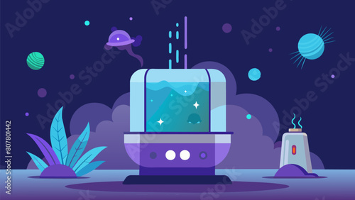 A UV sanitization machine in action eliminating bacteria and odors from a litter box in seconds.. Vector illustration