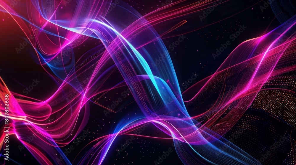 Abstract technology banner design. Digital neon lines on black background. High quality photo
