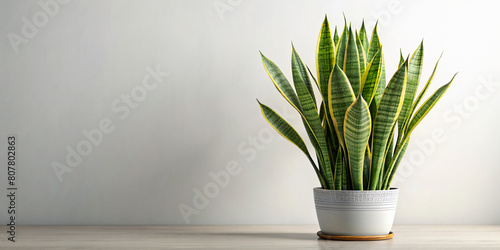 Elegant Sansevieria Plant on Minimalist White Background with Soft Natural Lighting Illustration