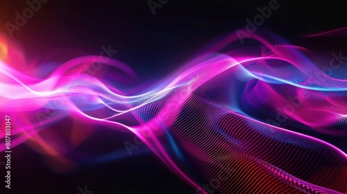 Abstract technology banner design. Digital neon lines on black background. High quality photo