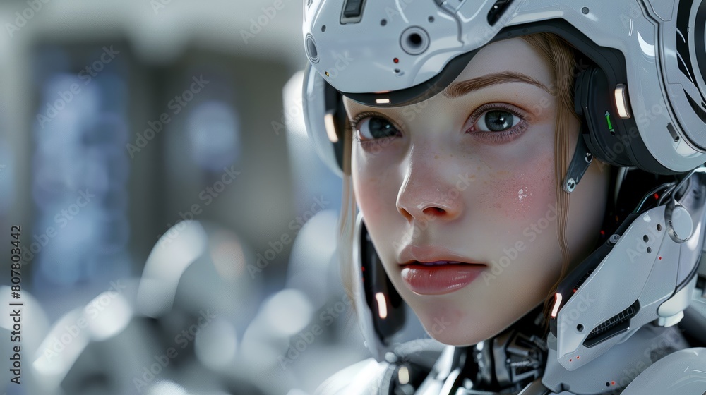 AI robot, female robot. Future. Futuristic concept with copy space for text AI robot, female robot. Future. Futuristic concept with copy space for text