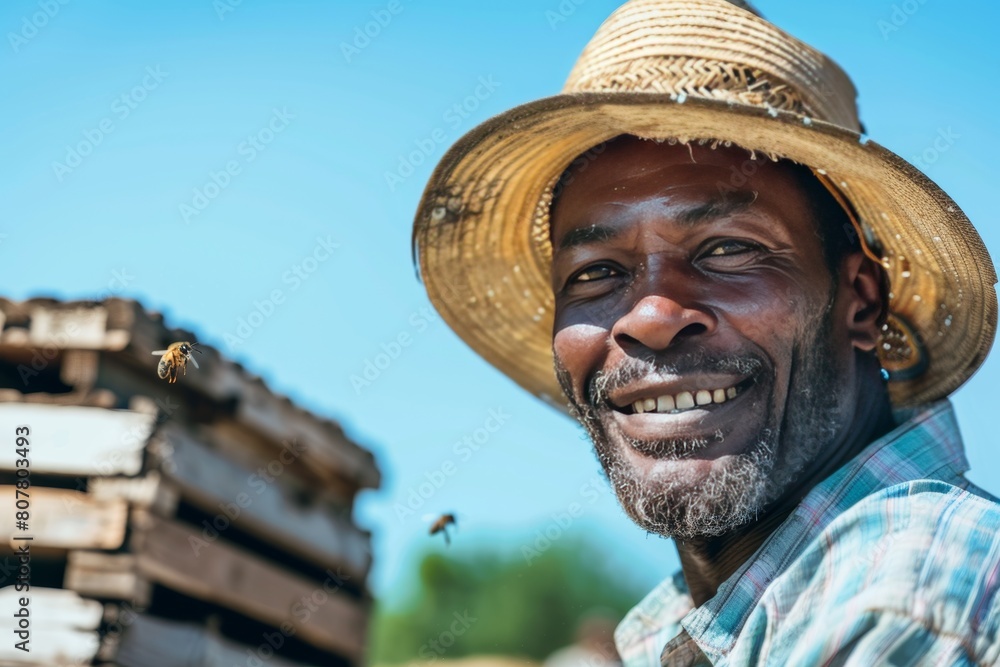Beekeeper male african american portrait hives