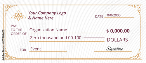 Large Presentation Check Template, Giant Check for Charitable Events, Print Ready Layout, Vector Donation Sign, Corporate Giving to Charity, Foundation Signage, Business Donors