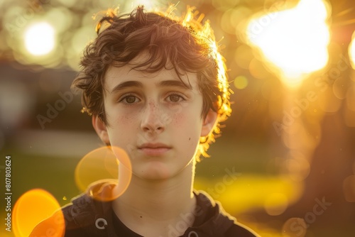 portrait of a teen boy at the golden hour
