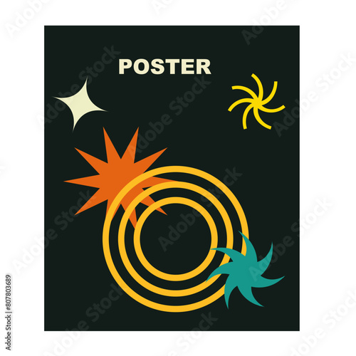 Brutalist posters set with naive playfull shapes and smile stickers. Retro abstract shapes backgrounds. Brutal contemporary figure circle oval wave patterns. Geometric posters in modern brutalist styl