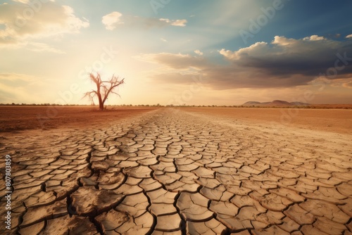 dry land in a drought season, Cracked earth parched land arid soil desert Climate Change photo