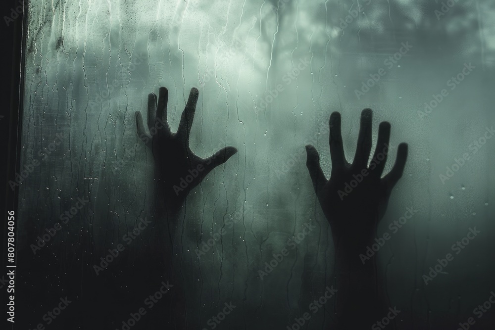 Reflection of shadows of a person hands on frosted glass Reflection of shadows of a person hands on frosted glass