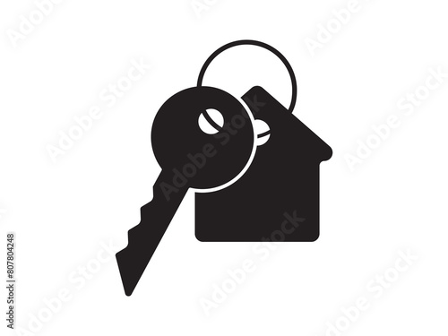 Key icon for house representation, isolated against a white background. This simple vector symbol evokes a sense of warmth and security, embodying the concept of home.