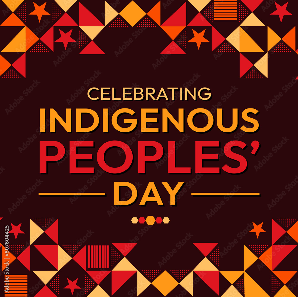 Celebrating Indigenous Peoples' Day, Traditional background design with Shapes and greetings typography in the center.
