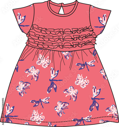 baby frocks butterfly all over pattern print Vector art