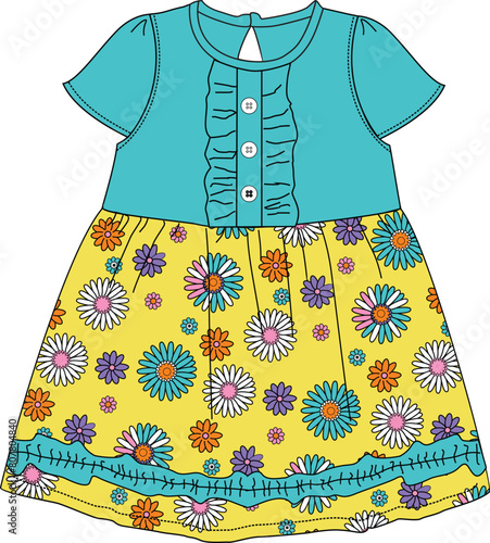 baby girls frocks flower all over pattern print Vector art