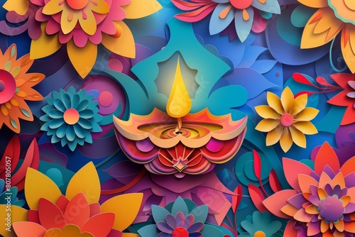 Paper art style of a festive Diwali celebration