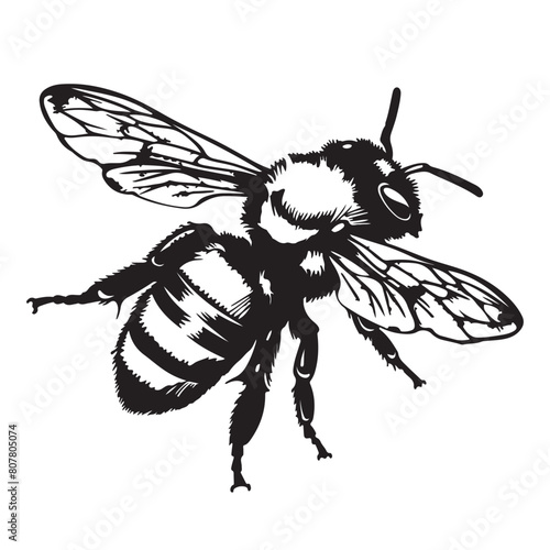 Simple cartoon bee logo icon, black vector illustration on white background