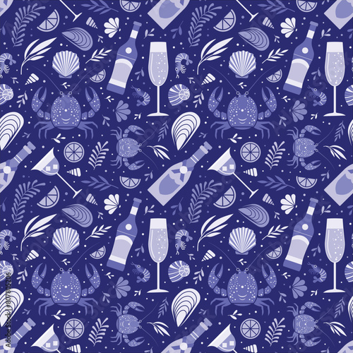 Seafood Pattern with Lobsters Shrimps and Cocktails (ID: 807805206)