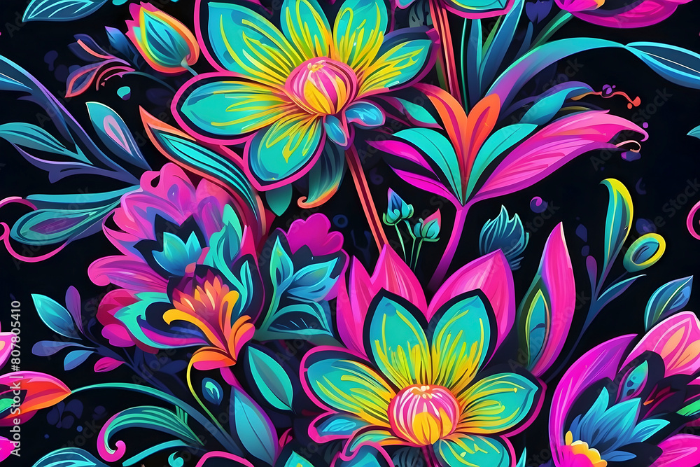 A seamless pattern of Neon Bloom.