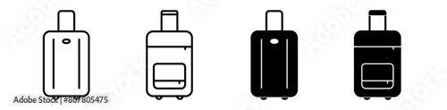 Travel bag icon set. Cabin luggage, airport travel symbol. Editable stroke. Vector illustration.