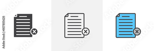 Document Rejection Icon Set. Icons for Dismissing or Eliminating Files.