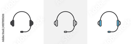 Assistance Headset Icon Set. Visuals for Support Communication Gear.