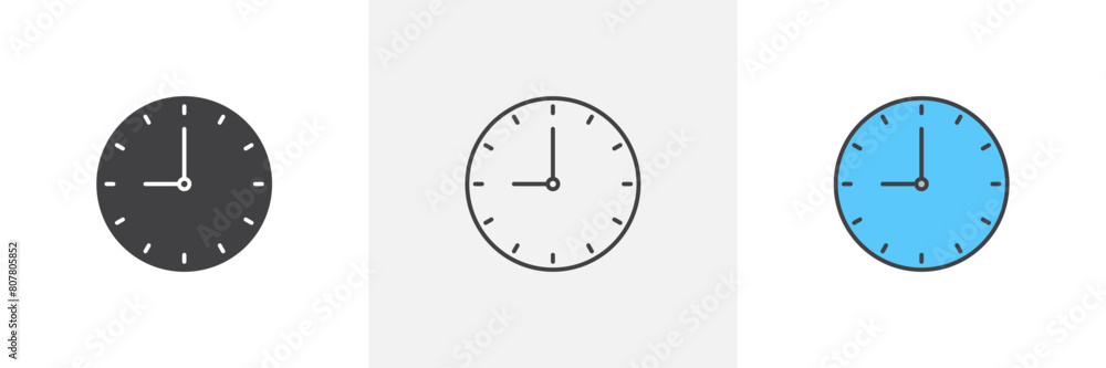 Nine O'Clock Marker Icon Set. Vector symbol denoting 9 AM or PM. Nine O'Clock Marker Icon Set. Vector symbol denoting 9 AM or PM.