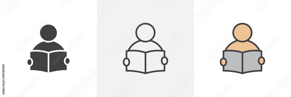 Reading and Education Icon Set. Vector symbols for an open book and educational study. Icons for library readers.