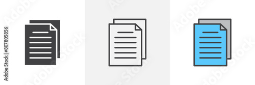 File Duplication Icon Set. Vector symbols for copying and duplicating data files. Icons for data replication.