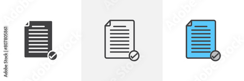 Document Finalization Icon Set. Icons for completed and approved documents. Symbols for authorized and qualified paperwork.