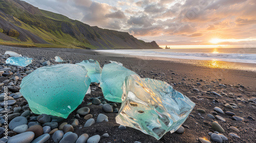 Crystal ice floes on the coast of Iceland landscape photo
