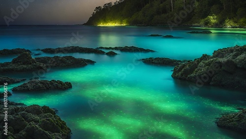 Bioluminescent Bay's water Glows at Night