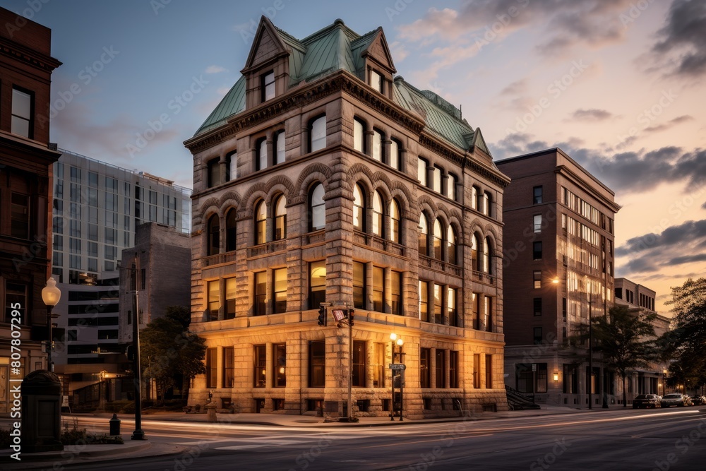 Sunset View of the Majestic Land Registry Office Building in the Heart of the City Sunset View of the Majestic Land Registry Office Building in the Heart of the City