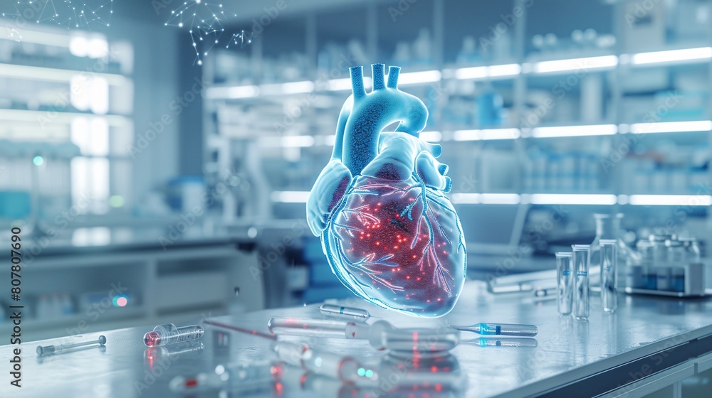 Obraz premium High-Resolution Heart Health Tech: 3D Hologram of A Heart Visualization for Healthcare Technology