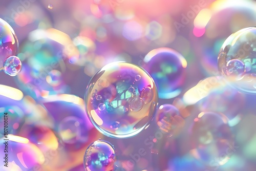 Realistic abstract bubbles, 4K, rainbow colors, glossy finish