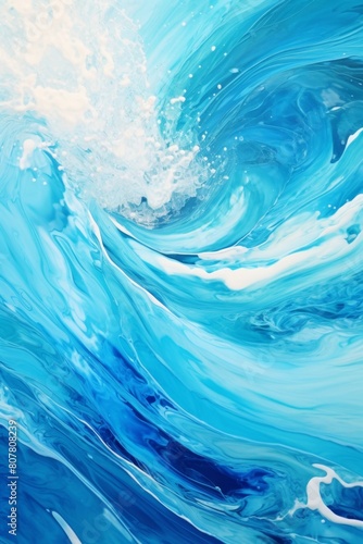 Dynamic swirl of turquoise and deep blue waves, capturing the motion of water, vertical illustration with a fluid art effectConcept: nature, ocean, movement, fluidity, art