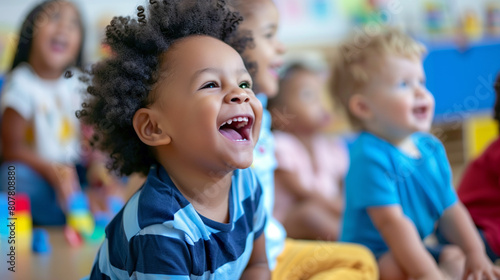 Diverse happy smiling preschool toddler playing 