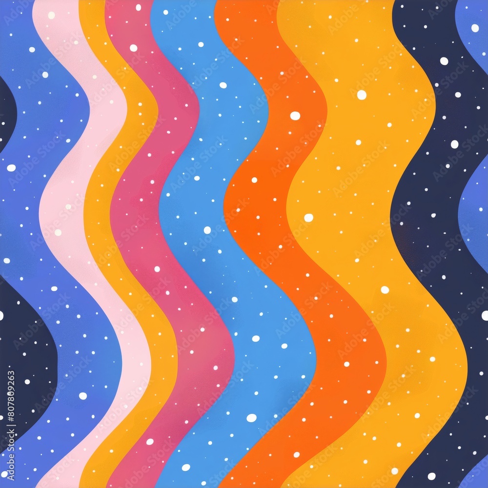 Fototapeta premium A seamless pattern of wavy lines in a space-inspired palette with speckles that create a feeling of movement and fluidity in an abstract form
