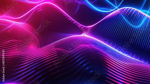 Abstract technology banner design. Digital neon lines on black background. High quality photo