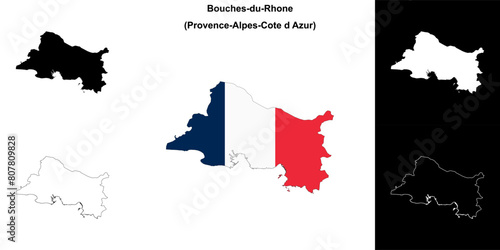 Bouches-du-Rhone department outline map set