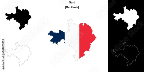 Gard department outline map set